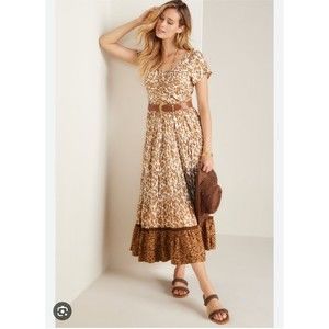 New Soft Surroundings Kara Tiered Midi Dress Mocha Leopard 3X 24W NWT Animal Tan